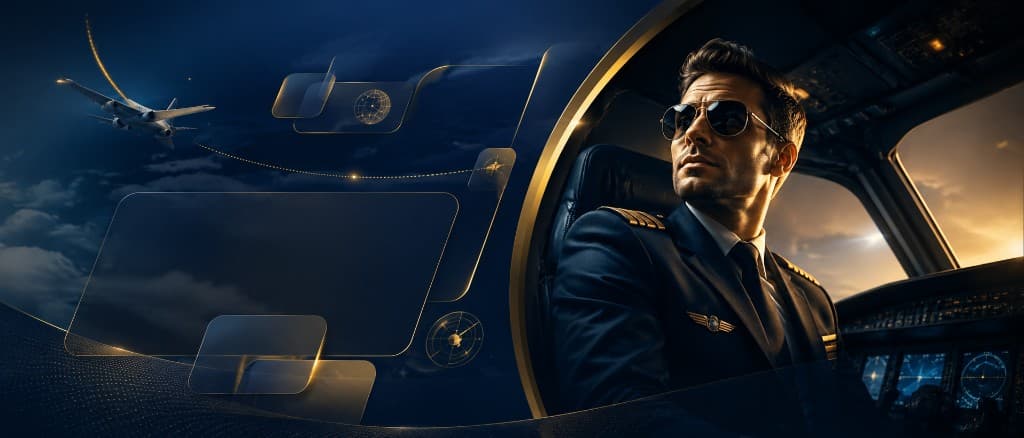 Professional pilot in cockpit at night with flight path — Airman's Ground