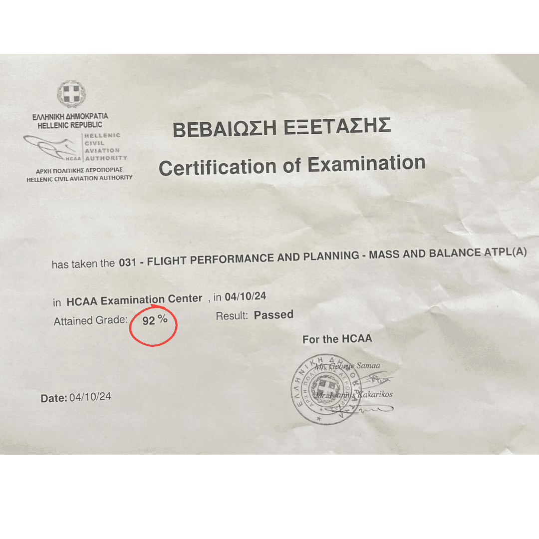 Official exam certification issued to an Airman's Ground student