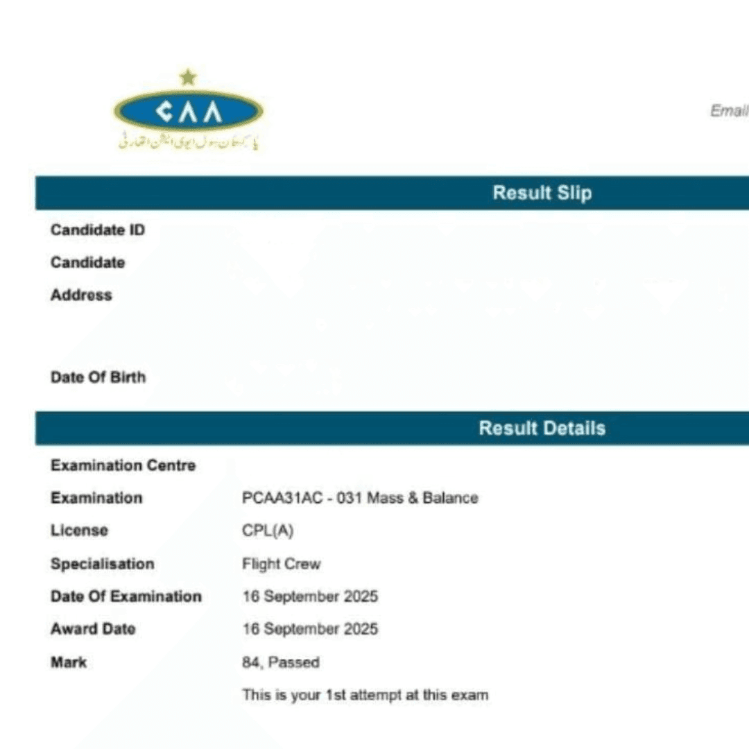 Official exam certification issued to an Airman's Ground student