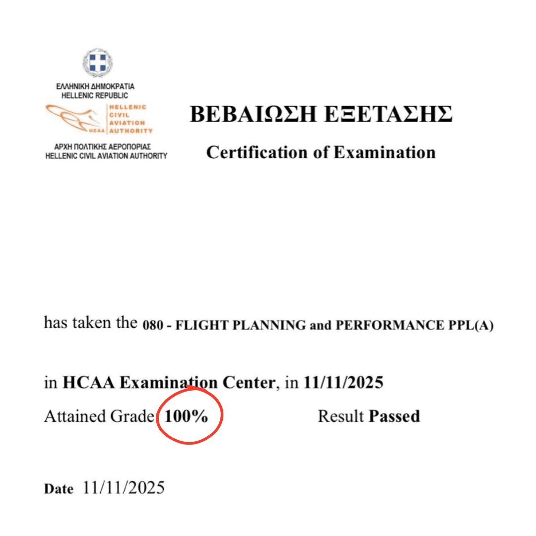 Official exam certification issued to an Airman's Ground student