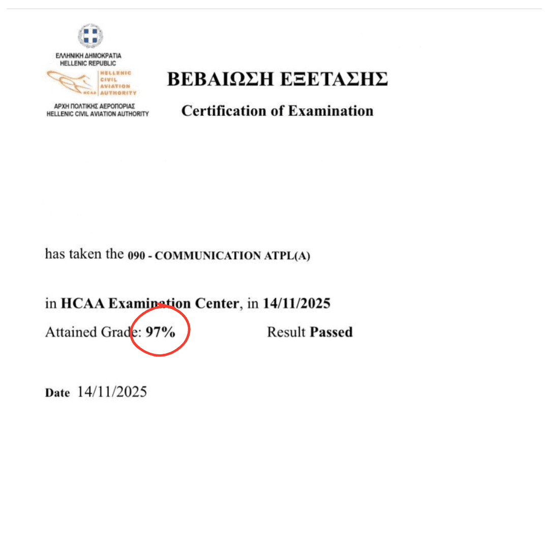 Official exam certification issued to an Airman's Ground student