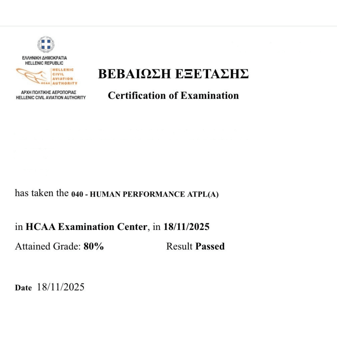 Official exam certification issued to an Airman's Ground student