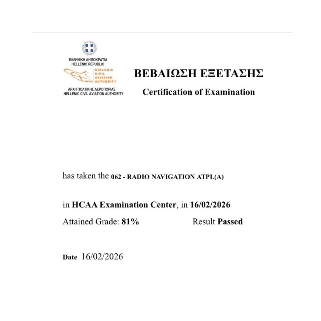 Official exam certification issued to an Airman's Ground student