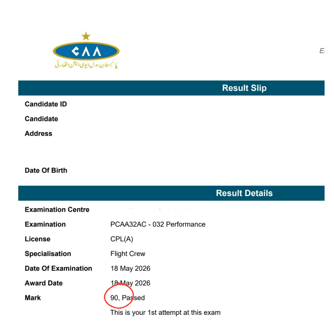 Official exam certification issued to an Airman's Ground student